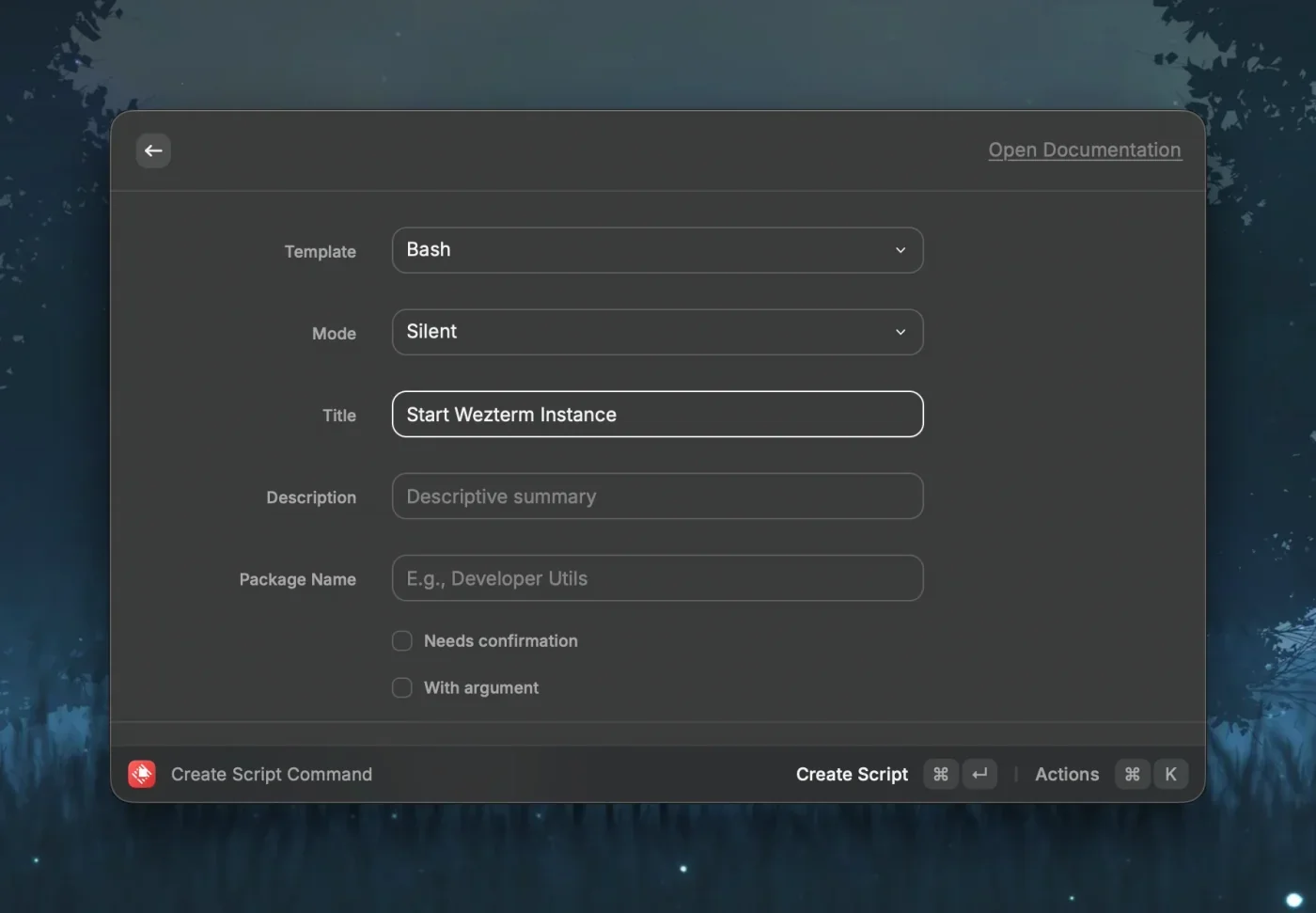 Raycast Create Script Command Dialog