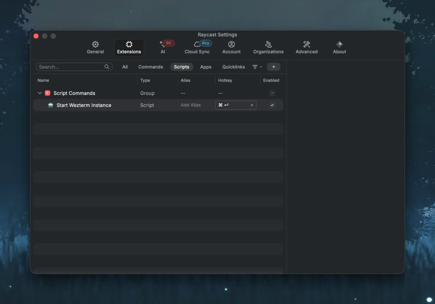 Raycast Script List with Hotkey